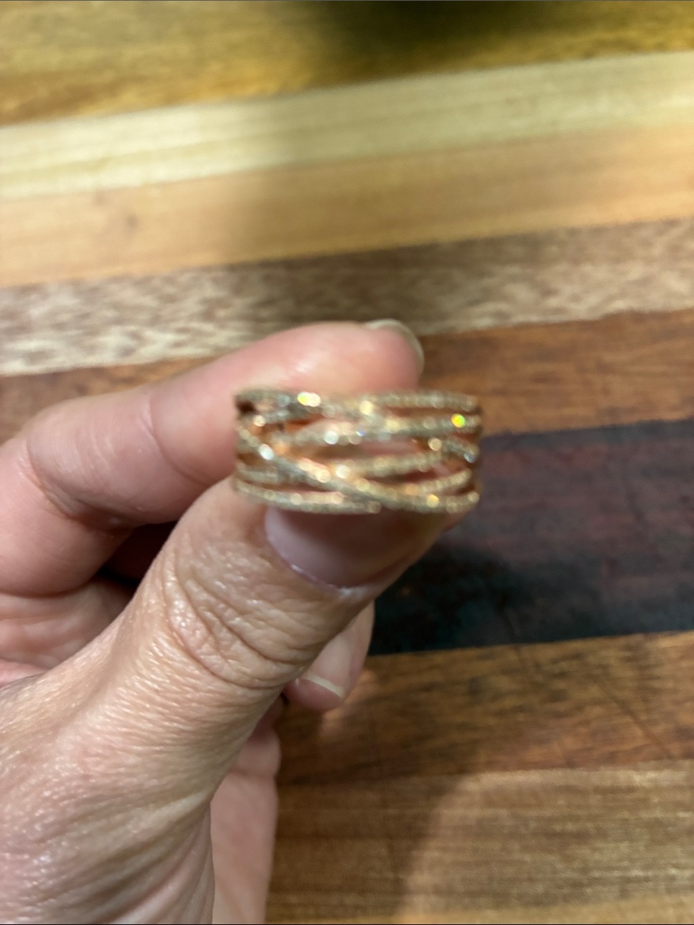 Zales Rose Gold Crisscross Pave Band Ring - Picture 2 of 3